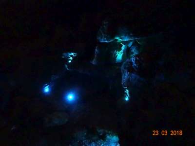 Lichtinstallation Grotte blau